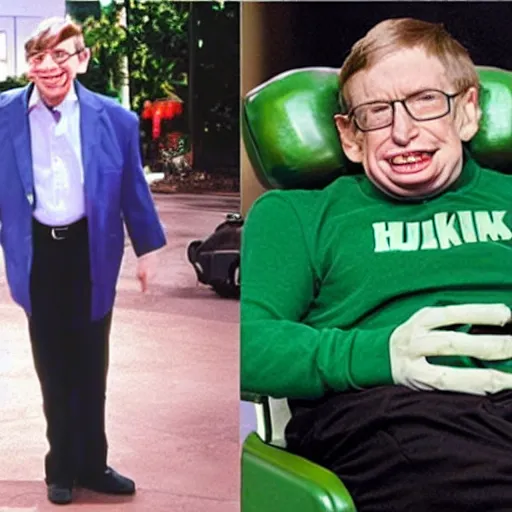 Image similar to stephen hawking cosplaying as the hulk, muscly stephen hawking wearing a hulk costume, bill gates jacked beefy cosplay award winner