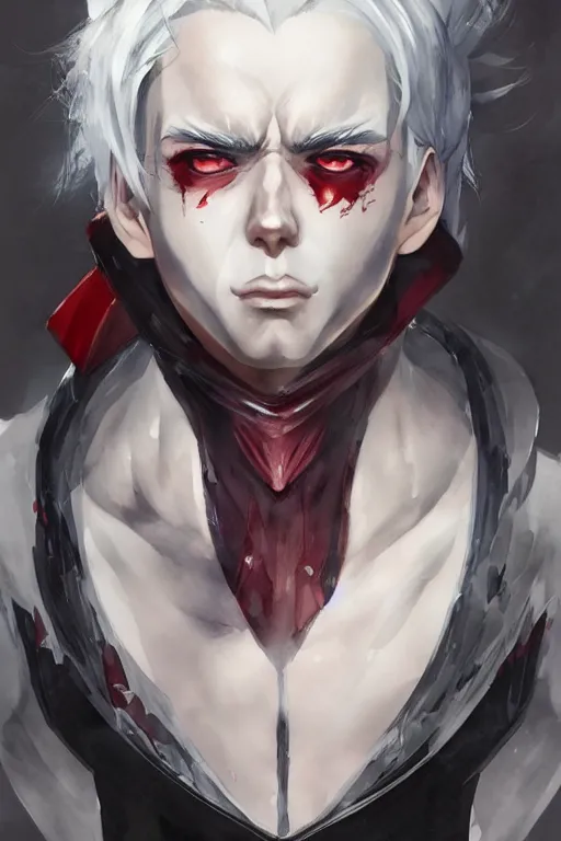 Image similar to Portrait of a young, evil anime villain with white hair and red eyes, full of details, watercolor painting, concept art, smooth, by Ina Wong and wlop ，trending on cgsociety and artstation，8kHDR，light effect