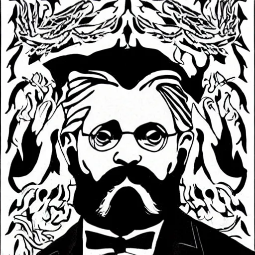 Prompt: black and white pen and ink!!!! Twin Peaks Black Lodge goetic vampire Colonel Sanders handsome beard golden!!!! Vagabond!!!! floating magic swordsman!!!! glides through a beautiful!!!!!!! liquid magic floral crystal battlefield dramatic esoteric!!!!!! pen and ink!!!!! illustrated in high detail!!!!!!!! by Moebius and Hiroya Oku!!!!!!!!! graphic novel published on 2049 award winning!!!! full body portrait!!!!! action exposition manga panel black and white Shonen Jump issue by David Lynch eraserhead and beautiful line art Hirohiko Araki!!