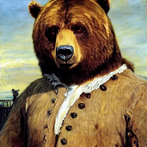 Image similar to oversized grizzly bear as an 1 8 th century nobleman, painted by john everett millais