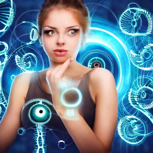 Prompt: Cute woman being brainwashed by a mind-control machine with spirals in her eyes, high quality