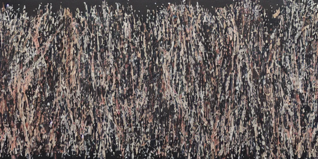 Prompt: camo made of teeth, smiling, abstract, francis bacon artwork, cryptic, dots, stipple, lines, splotch, color tearing, pitch bending, faceless people, dark, ominous, eerie, minimal, points, technical, old painting