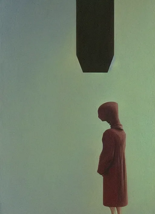 Image similar to woman in paper bag over the head flooded oxygen tank Edward Hopper and James Gilleard, Zdzislaw Beksinski, highly detailed