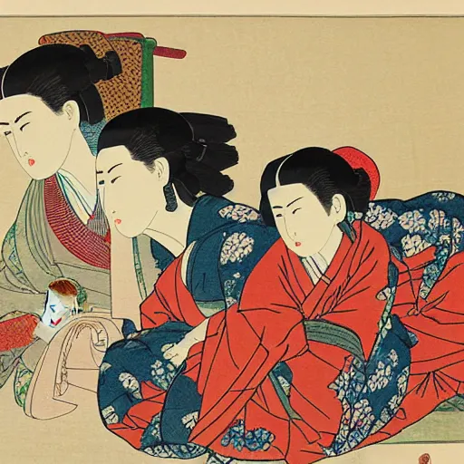 Image similar to Kurdish family, woodblock print by the Japanese ukiyo-e artist Hokusai, incredibly detailed, award winning art