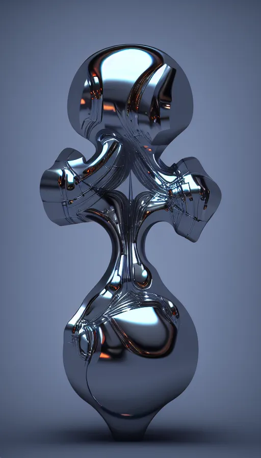 Image similar to hyperfuturism abstract 3 d object, liquid metal, anthropomorphic, chrome, octane render, high detail, centred