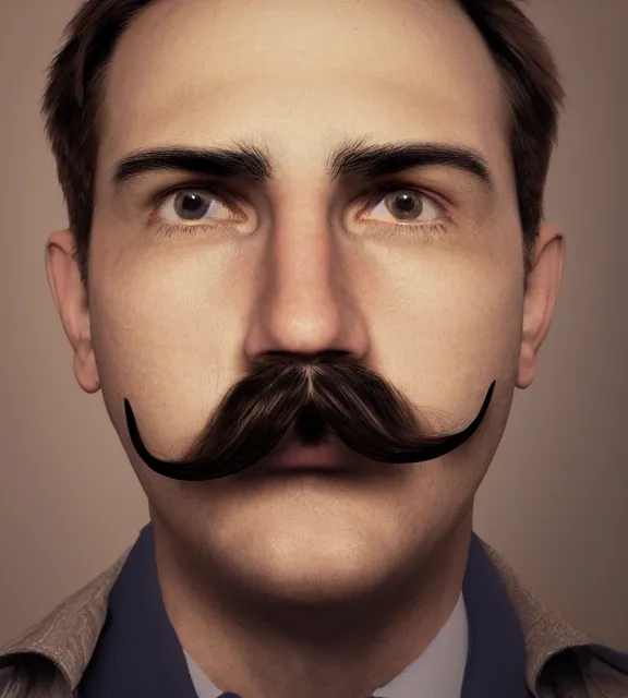 Image similar to a 4 k photorealistic photo medium shot of a man with a moustache.