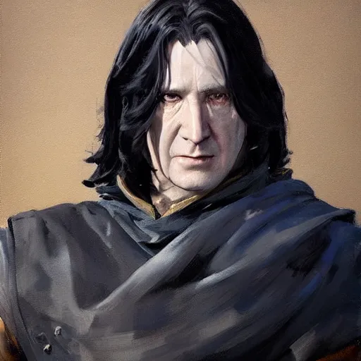 Image similar to greg manchess portrait painting of partially armored severus snape as overwatch character, medium shot, asymmetrical, profile picture, organic painting, sunny day, matte painting, bold shapes, hard edges, street art, trending on artstation, by huang guangjian and gil elvgren and sachin teng