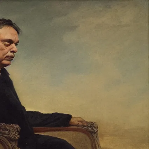 Image similar to a portrait of viktor orban in the style of The Fallen Angel (1847) painting by Alexandre Cabanel