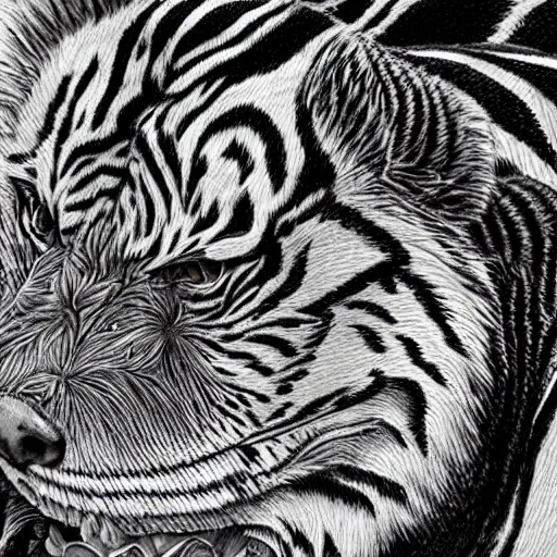 Prompt: A stunning bear tiger chimera by kentaro miura, hyper-detailed