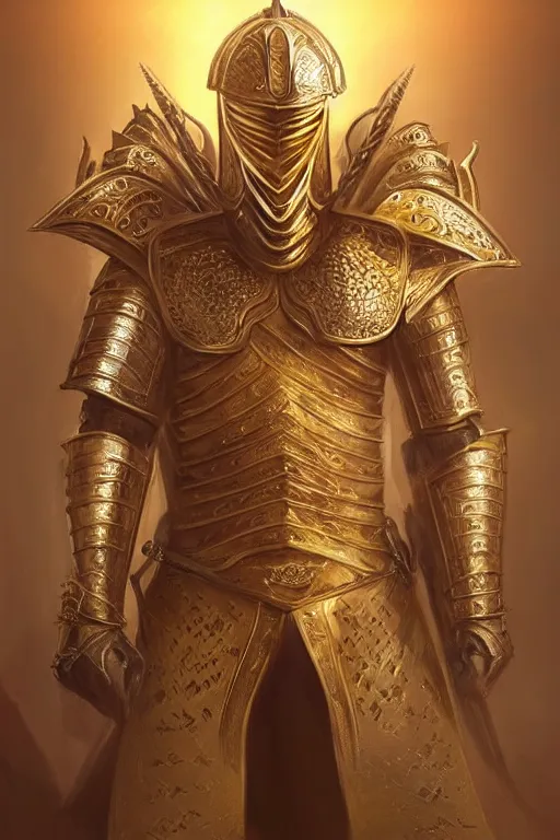 Prompt: portrait photo of the King of the Desert in battle, Sword, sand, handsome attractive face, Gold Armour suit, attractive young man, beautiful face, dramatic lighting, majestic, D&D, fantasy, elegant, intricate, highly detailed, digital painting, concept art, sharp focus, illustration, trending on artstation, art by artgerm and greg rutkowski and alphonse mucha