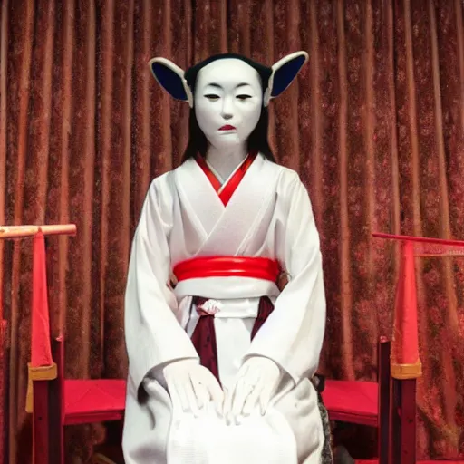 Prompt: animatronic of a japanese cult priestess
