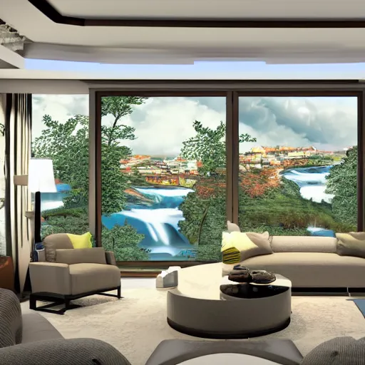 Image similar to the jetson's living room view, photorealistic,