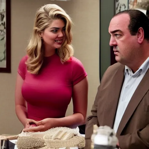 Image similar to kate upton explaining gabagool to tony soprano