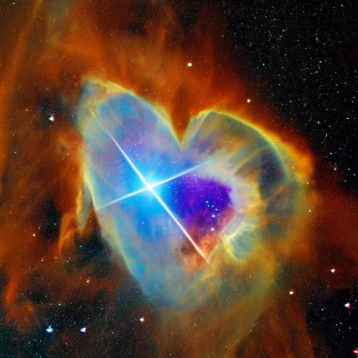 Image similar to a heart shaped space nebula, taken with hubble telescope,