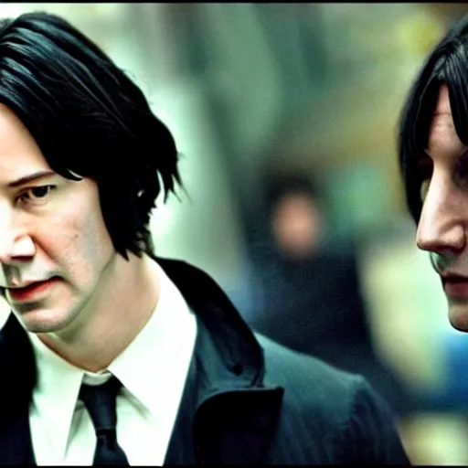 Image similar to Film Still of a Young Keanu Reeves playing a Young Severus Snape in Harry Potter, Film Still, realistic, hyperrealistic, very realistic, very very realistic, highly detailed, very detailed, extremely detailed, detailed, detailed face, very detailed face, very detailed face, realism, HD Quality, 8k resolution, intricate details, body and head in frame, Real Life