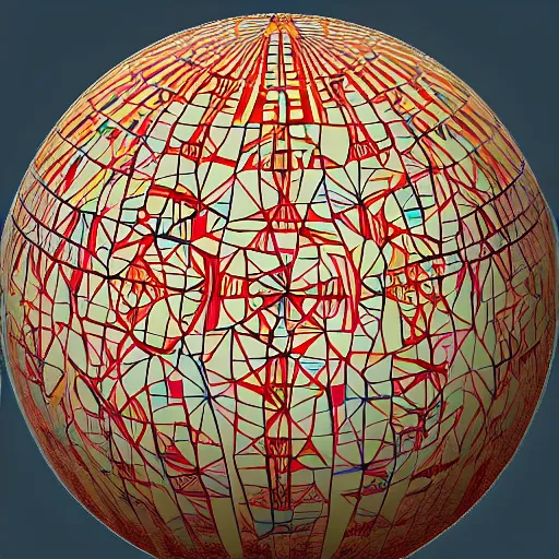 Prompt: a giant floating sphere covered in canadian aboriginal patterns