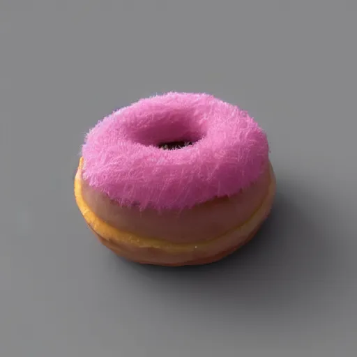 Image similar to a pink hairy donut with ears, hyper realistic, unreal engine 5, octane 3 d, render