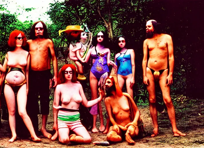 Prompt: photo of dadcore occult wizards and momcore witches on vacation at palenque, by richard corben by william eggleston by annie leibovitz, fujifilm velvia 5 0. masterpiece. intricate, hyper realism, high detail, octane render, unreal engine, 8 k, by katsuhiro otomo