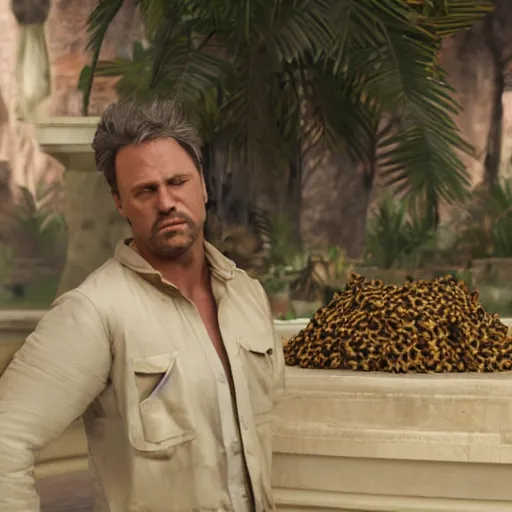 Image similar to hyperrealistic dslr film still of ace ventura pet detective in ancient rome, bees,, stunning 8 k octane comprehensive 3 d render, inspired by istvan sandorfi & greg rutkowski & unreal engine, perfect symmetry, dim volumetric cinematic lighting, extremely hyper - detailed, extremely lifelike attributes & lifelike texture, intricate, masterpiece, artstation, stunning