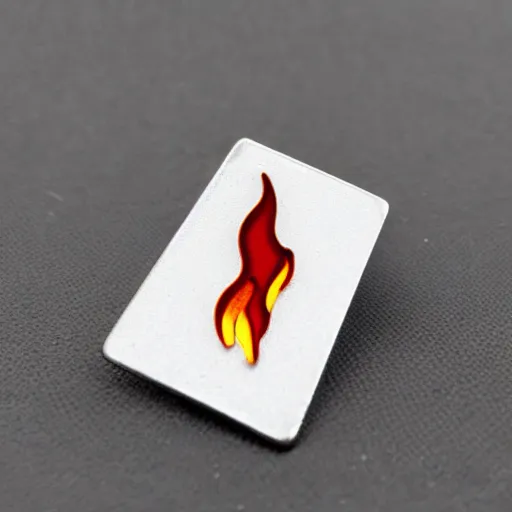 Prompt: a retro minimalistic rhombus enamel pin of a retro minimalistic flame fire warning label, smooth curves