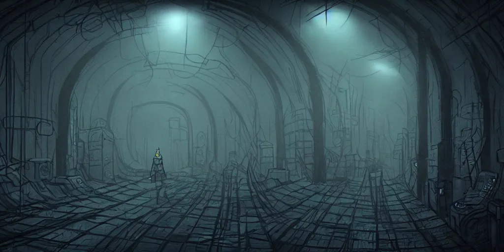 Image similar to the underground of zaun from the netflix series arcane, dark atmosphere, dystopian, in the style of arcane