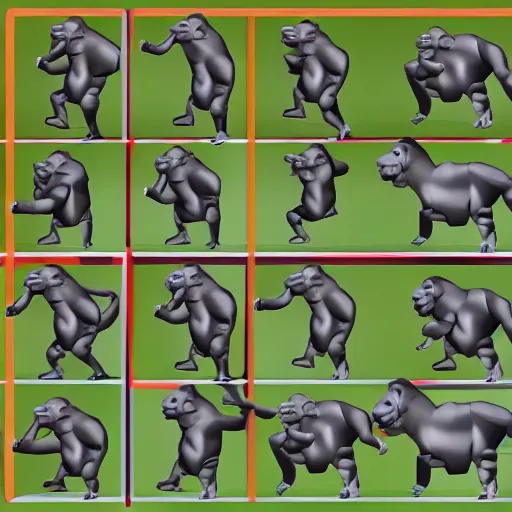 Prompt: gorillas without legs and using their arms to move. playing a game of tag in low poly video game