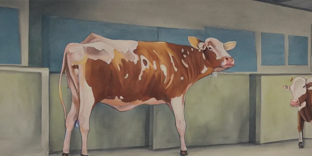 Prompt: detailed painting of a cow teaching in a classroom