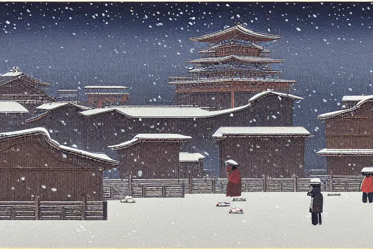 Image similar to Edo period,snowy day, Kawase Hasui