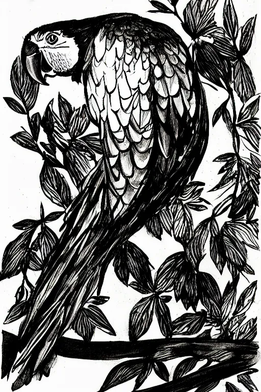 Image similar to parrot ink drawing