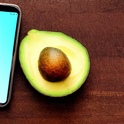 Prompt: an avocado with a phone screen