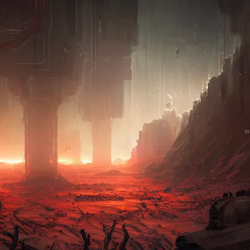 Image similar to scifi art by Greg Rutkowski, a person infected with a kind of reddish silt that is sprouting from all over his body, violent and vicious appearance, claustrophobic science fiction setting inside a desolate space colony, detailed and intricate environment, high technology, digital painting, artstation, concept art, smooth, sharp foccus ilustration, Artstation HQ.