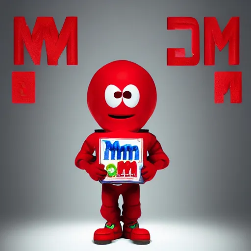 Prompt: eminem as the red m character standing on a floor coverd with m & m candies, round red m & m figure, m & m mascot, m & m figure, m & m plush, m & m candy dispenser, unreal engine, studio lighting, figurine, unreal engine, volumetric lighting, artstation, cosplay, by hans bellmer