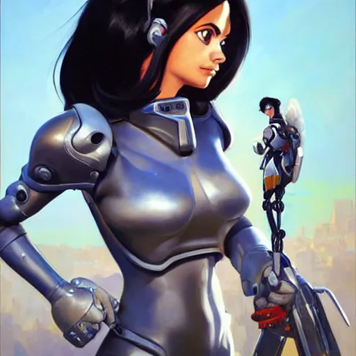 Image similar to greg manchess portrait painting of battle angel alita as overwatch character, totally whack, medium shot, asymmetrical, profile picture, organic painting, sunny day, matte painting, bold shapes, hard edges, street art, trending on artstation, by huang guangjian and gil elvgren and sachin teng