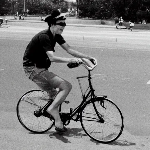 Image similar to photograph of a stingray riding a bicycle