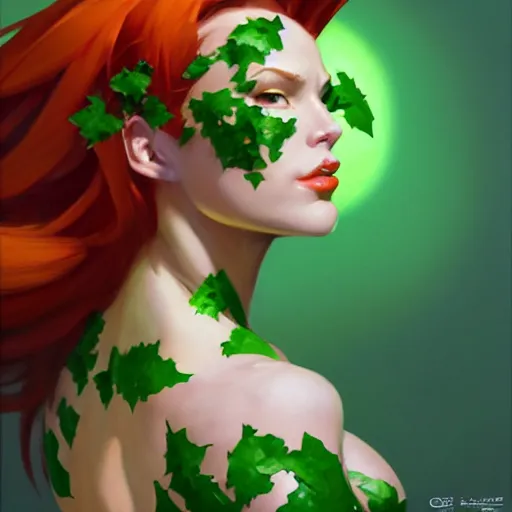 Image similar to Greg Manchess portrait painting of Poison Ivy as Overwatch character, medium shot, asymmetrical, profile picture, Organic Painting, sunny day, Matte Painting, bold shapes, hard edges, street art, trending on artstation, by Huang Guangjian and Gil Elvgren and Sachin Teng