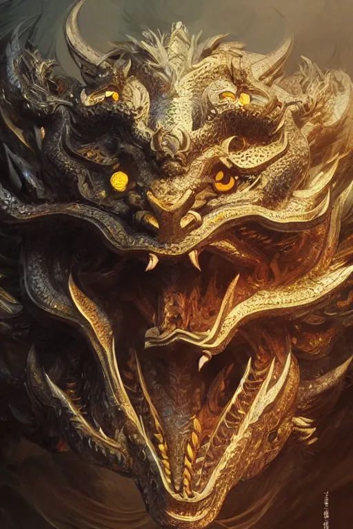 Image similar to chinese dragon god, close - up portrait, powerfull, intricate, elegant, volumetric lighting, scenery, digital painting, highly detailed, artstation, sharp focus, illustration, concept art, ruan jia, steve mccurry