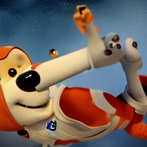 Image similar to astronaut dog character by Disney Pixar Animation Studios, dark background