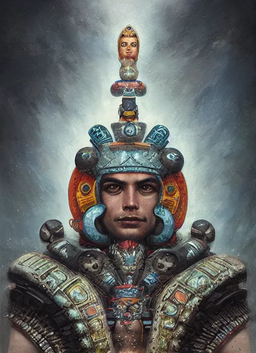 Image similar to portrait of tlaloc the aztec god of rain and thunder, by bogdan rezunenko and denys tsiperko and tom bagshaw