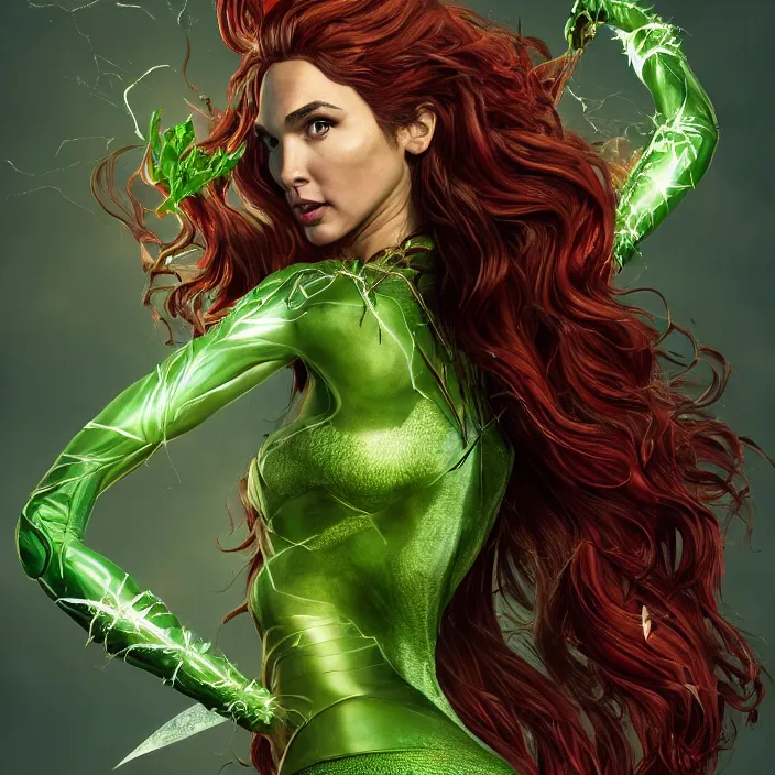 Image similar to portrait of Gal Gadot as a Poison Ivy in Batman & Robin 1997. intricate artwork. by Tooth Wu, wlop, beeple, dan mumford. octane render, trending on artstation, greg rutkowski very coherent symmetrical artwork. cinematic, hyper realism, high detail, octane render, 8k