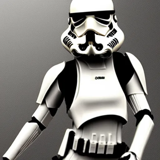 Image similar to emma watson as a stormtrooper holding her helmet under her arm, by cameldeath