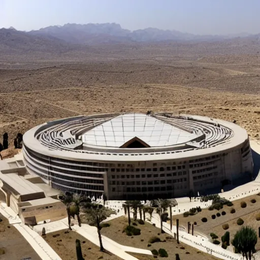 Prompt: the knesset of israel in the middle of the desert