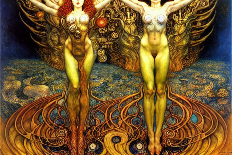 Image similar to Divine Chaos Engine by Karol Bak, Jean Delville, William Blake, Gustav Klimt, and Vincent Van Gogh, symbolist, visionary