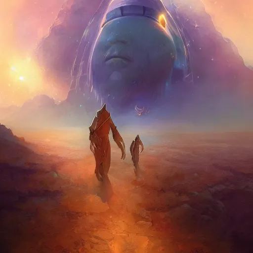 Image similar to a spiritual journey in the cosmos, by peter morbacher and marc simonetti, trending on artstation,