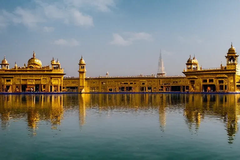 Image similar to an amazing award winning photo of a golden temple in a lake, symmetrical, cinematic, masterpiece