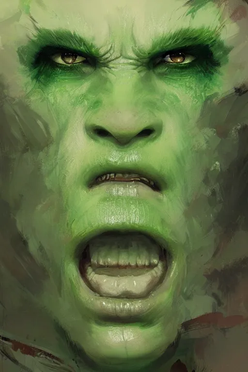 Image similar to green orc female, light green tone beautiful face, by greg rutkowski, by jeremy mann, digital painting