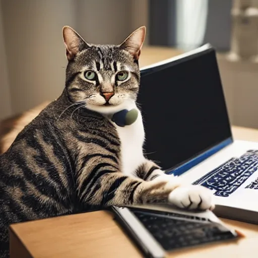 Prompt: a cat coder programming on a laptop to catch a deadline