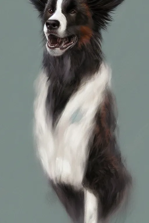 Prompt: portrait of a cute male anthro border collie fursona wearing a suit. by henry asencio, jon foster, and ross tran. intricate, highly detailed, concept art, illustration, furry, glamor pose, elegant, aesthetic, beautiful, trending on artstation