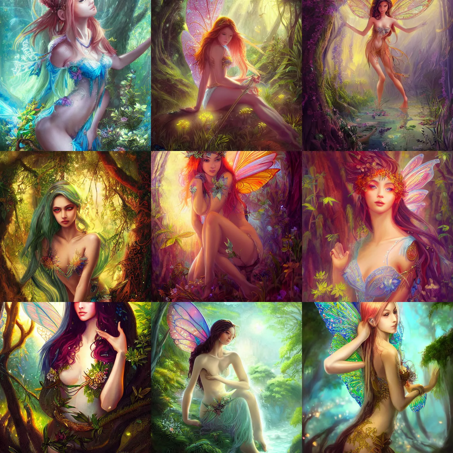 Prompt: a painting of a very beautiful brazilian fairy by ross tran, highly detailed, fantasy, radiant lighting, intricate environment, nature