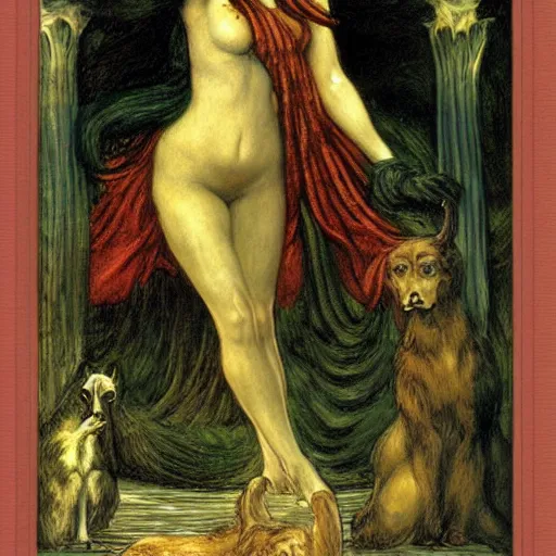 Image similar to witch circe of the odyssey, art by dante gabriel rossetti