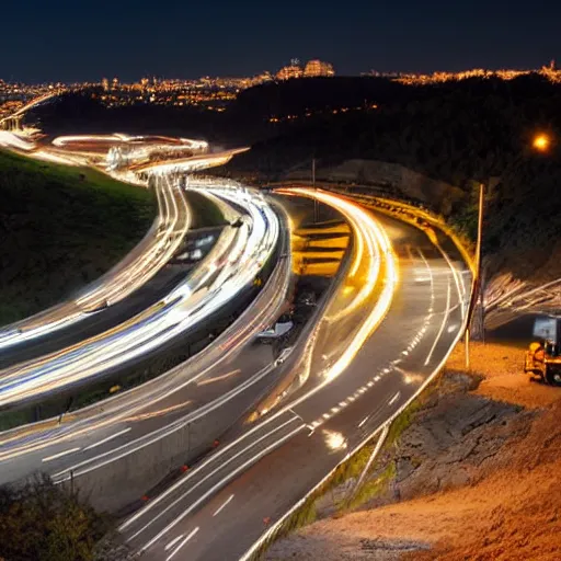 Prompt: road construction at night